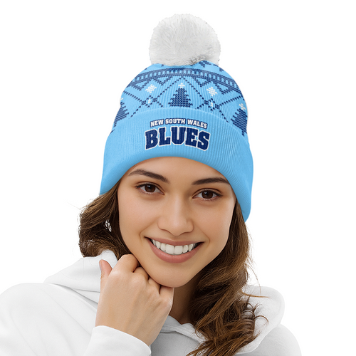 New South Wales Blues Bobble Beanie Hat Merry Christmas Game Ready Team Knit Edition