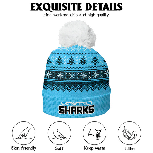Cronulla-Sutherland Sharks Bobble Beanie Hat Merry Christmas Heritage Team Spirit Knit Edition
