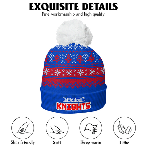 Newcastle Knights Bobble Beanie Hat Merry Christmas Heritage Team Spirit Knit Edition