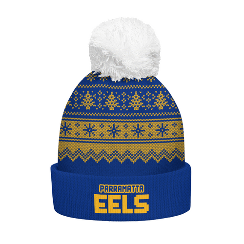 Parramatta Eels Bobble Beanie Hat Merry Christmas Heritage Team Spirit Knit Edition