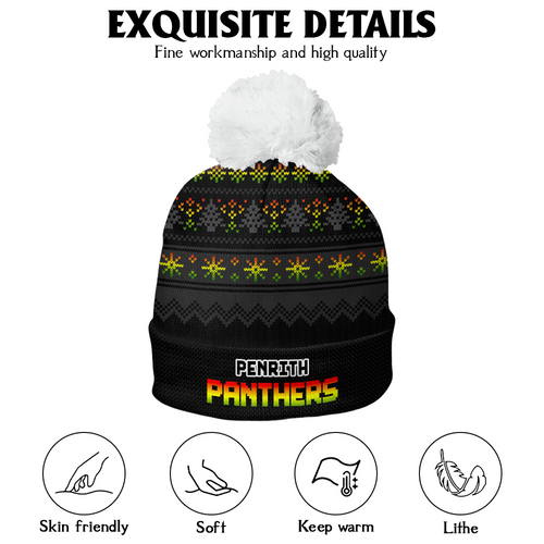 Penrith Panthers Bobble Beanie Hat Merry Christmas Heritage Team Spirit Knit Edition