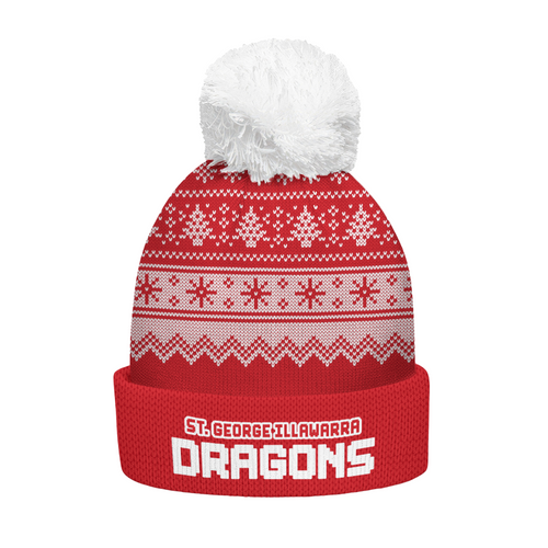 St. George Illawarra Dragons Bobble Beanie Hat Merry Christmas Heritage Team Spirit Knit Edition