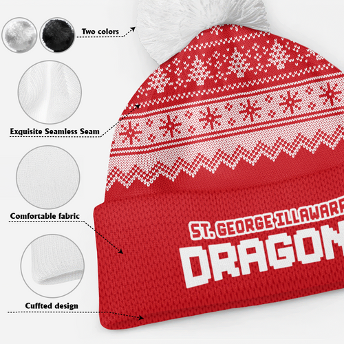 St. George Illawarra Dragons Bobble Beanie Hat Merry Christmas Heritage Team Spirit Knit Edition