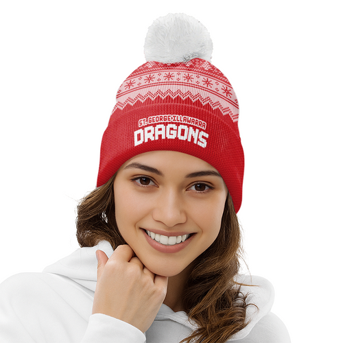 St. George Illawarra Dragons Bobble Beanie Hat Merry Christmas Heritage Team Spirit Knit Edition