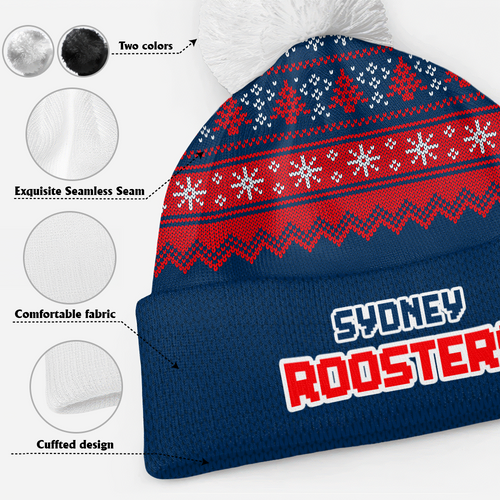 Sydney Roosters Bobble Beanie Hat Merry Christmas Heritage Team Spirit Knit Edition