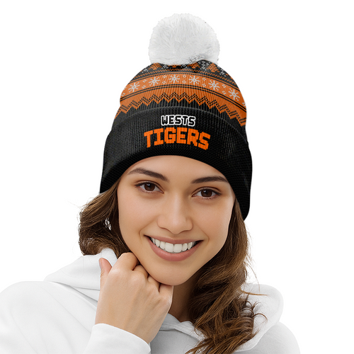 Wests Tigers Bobble Beanie Hat Merry Christmas Heritage Team Spirit Knit Edition