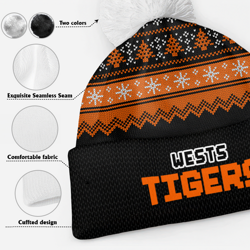 Wests Tigers Bobble Beanie Hat Merry Christmas Heritage Team Spirit Knit Edition