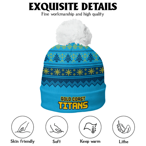 Gold Coast Titans Bobble Beanie Hat Merry Christmas Heritage Team Spirit Knit Edition