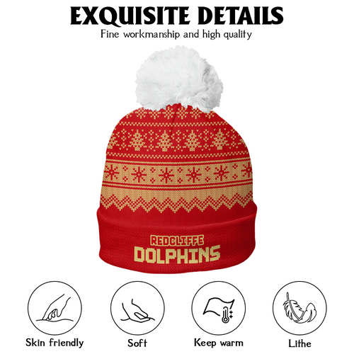 Redcliffe Dolphins Bobble Beanie Hat Merry Christmas Heritage Team Spirit Knit Edition