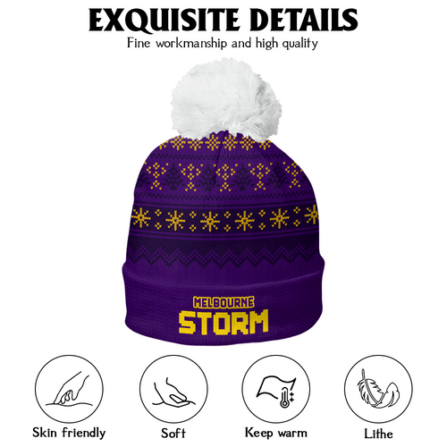 Melbourne Storm Bobble Beanie Hat Merry Christmas Heritage Team Spirit Knit Edition
