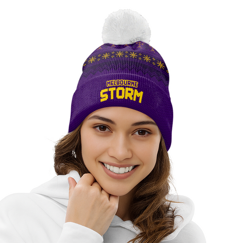 Melbourne Storm Bobble Beanie Hat Merry Christmas Heritage Team Spirit Knit Edition