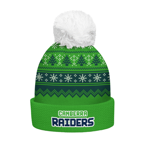 Canberra Raiders Bobble Beanie Hat Merry Christmas Heritage Team Spirit Knit Edition