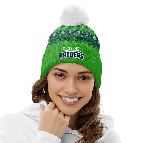 Canberra Raiders Bobble Beanie Hat Merry Christmas Heritage Team Spirit Knit Edition