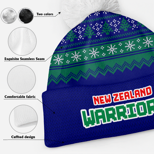 New Zealand Warriors Bobble Beanie Hat Merry Christmas Heritage Team Spirit Knit Edition