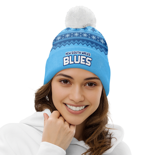 New South Wales Blues Bobble Beanie Hat Merry Christmas Heritage Team Spirit Knit Edition