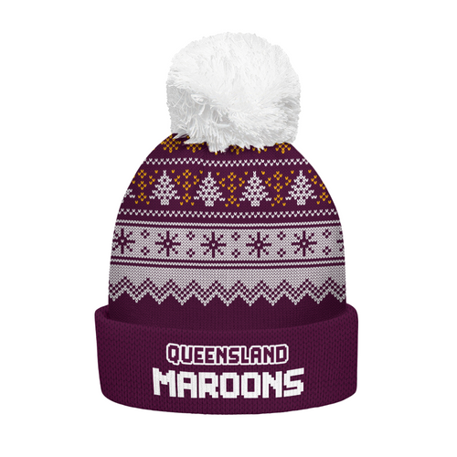 Queensland Maroons Bobble Beanie Hat Merry Christmas Heritage Team Spirit Knit Edition