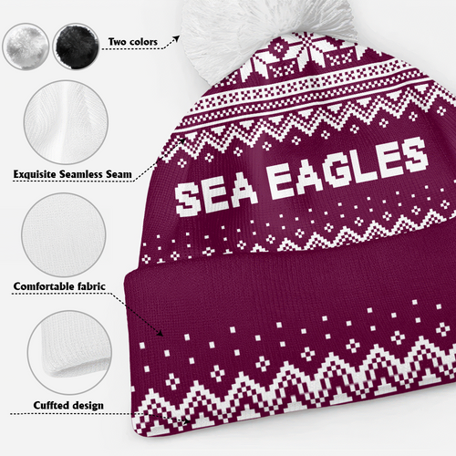 Manly Warringah Sea Eagles Bobble Beanie Hat Merry Christmas Urban Fans Knit Style Edition