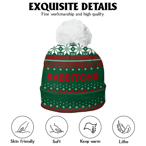South Sydney Rabbitohs Bobble Beanie Hat Merry Christmas Urban Fans Knit Style Edition