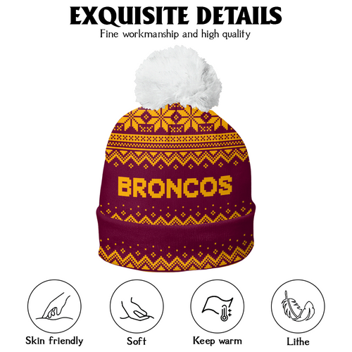 Brisbane Broncos Bobble Beanie Hat Merry Christmas Urban Fans Knit Style Edition