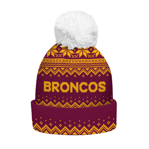 Brisbane Broncos Bobble Beanie Hat Merry Christmas Urban Fans Knit Style Edition