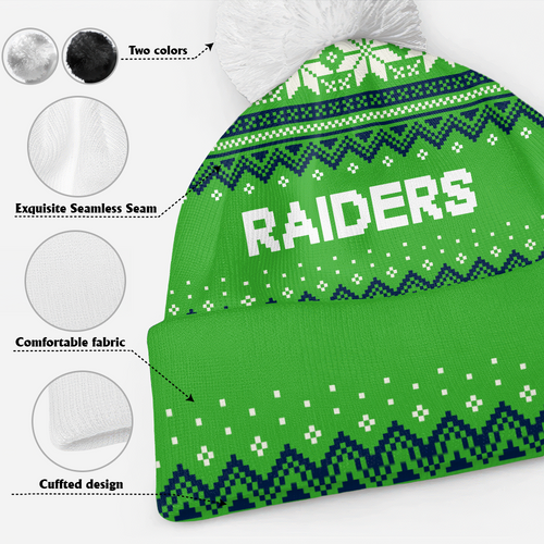 Canberra Raiders Bobble Beanie Hat Merry Christmas Urban Fans Knit Style Edition