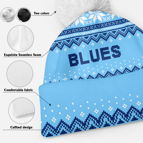 New South Wales Blues Bobble Beanie Hat Merry Christmas Urban Fans Knit Style Edition