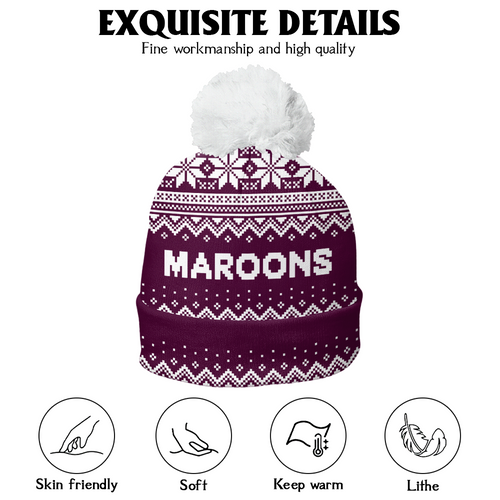Queensland Maroons Bobble Beanie Hat Merry Christmas Urban Fans Knit Style Edition
