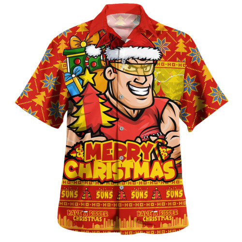 Gold Coast SUNS Hawaiian Shirt Festive Holiday Merry Christmas Vibe