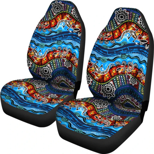 Australia Car Seat Covers - Aboriginal Lizard Dot Painting Blue Wave