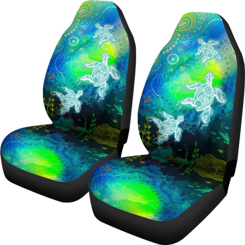 Australia Aboriginal Car Seat Covers - Indigenous Turtle Ocean Dot Painting Art