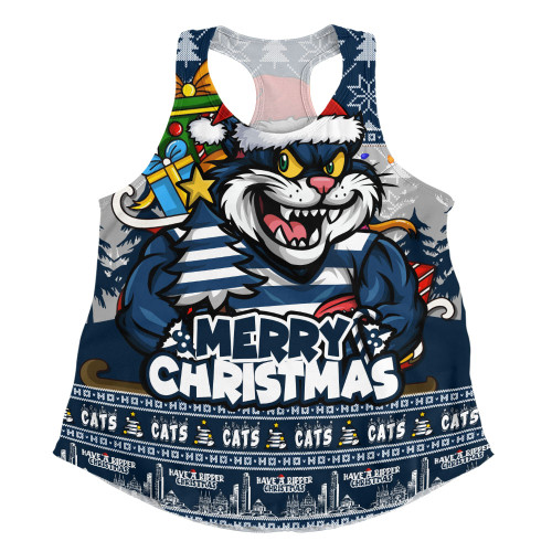 Geelong Cats Women Racerback Singlet Festive Holiday Merry Christmas Vibe