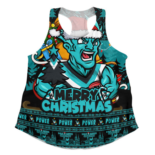 Port Adelaide Women Racerback Singlet Festive Holiday Merry Christmas Vibe