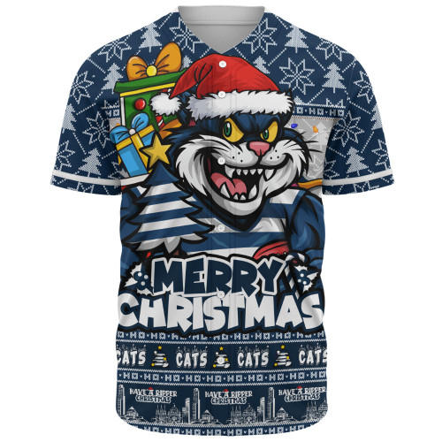 Geelong Cats Baseball Shirt Festive Holiday Merry Christmas Vibe