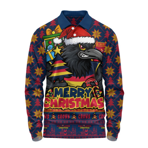 Adelaide Crows Long Sleeve Polo Shirt Festive Holiday Merry Christmas Vibe