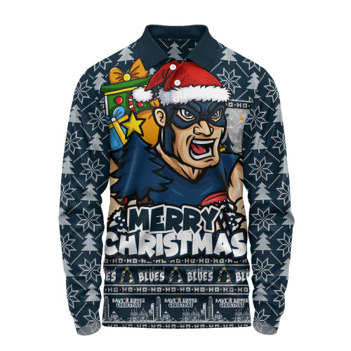 Carlton Long Sleeve Polo Shirt Festive Holiday Merry Christmas Vibe