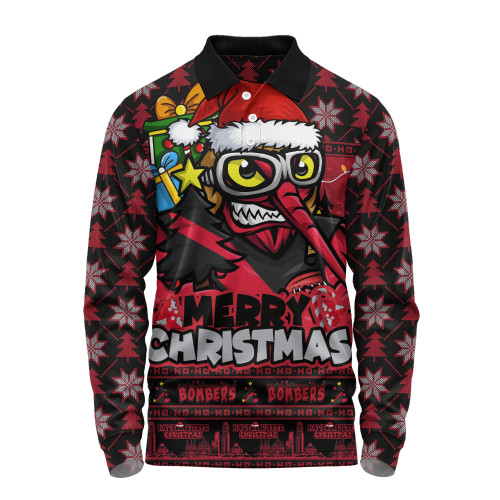 Essendon Long Sleeve Polo Shirt Festive Holiday Merry Christmas Vibe