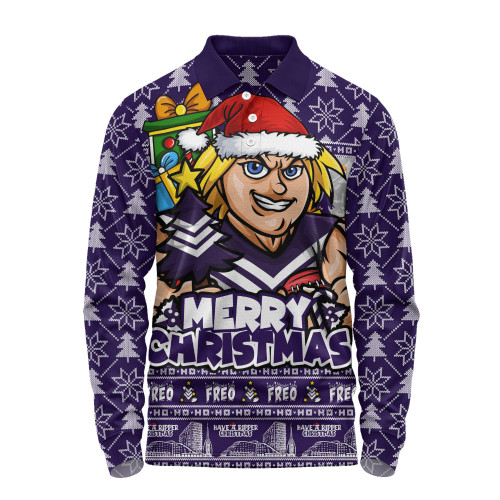 Fremantle Long Sleeve Polo Shirt Festive Holiday Merry Christmas Vibe