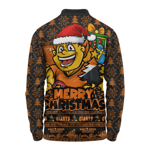 GWS GIANTS Long Sleeve Polo Shirt Festive Holiday Merry Christmas Vibe