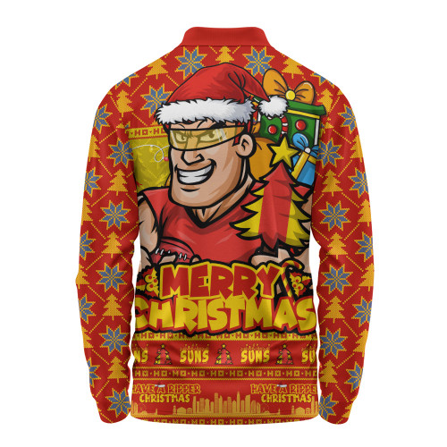 Gold Coast SUNS Long Sleeve Polo Shirt Festive Holiday Merry Christmas Vibe