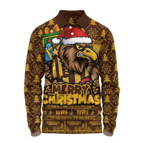 Hawthorn Long Sleeve Polo Shirt Festive Holiday Merry Christmas Vibe