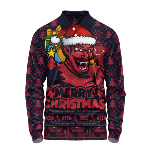 Melbourne Long Sleeve Polo Shirt Festive Holiday Merry Christmas Vibe