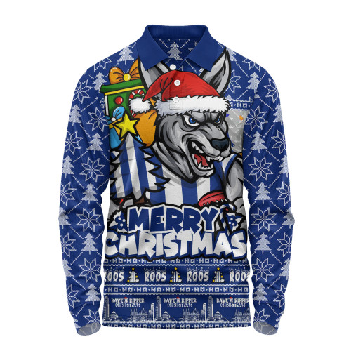 North Melbourne Long Sleeve Polo Shirt Festive Holiday Merry Christmas Vibe