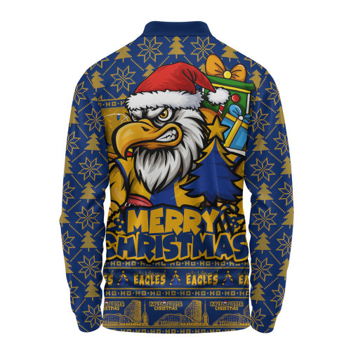West Coast Eagles Long Sleeve Polo Shirt Festive Holiday Merry Christmas Vibe