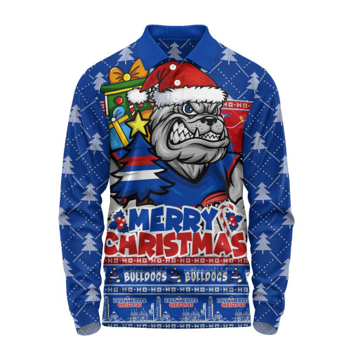 Western Bulldogs Long Sleeve Polo Shirt Festive Holiday Merry Christmas Vibe