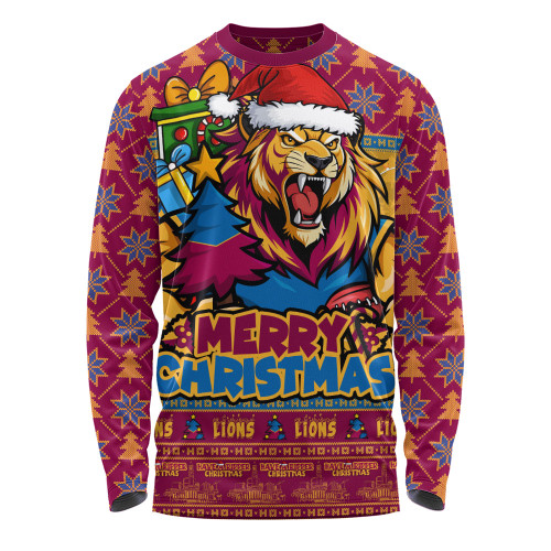 Brisbane Lions Long Sleeve T-shirt Festive Holiday Merry Christmas Vibe