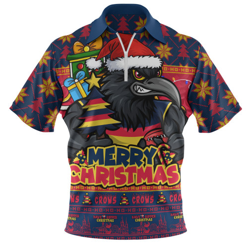 Adelaide Crows Zip Polo Shirt Festive Holiday Merry Christmas Vibe