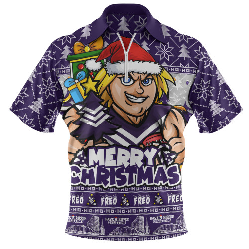 Fremantle Zip Polo Shirt Festive Holiday Merry Christmas Vibe