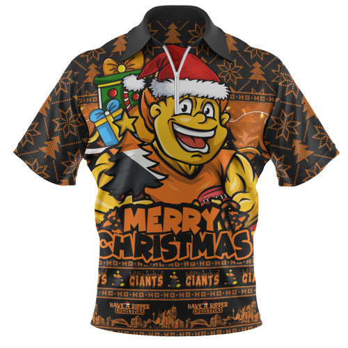 GWS GIANTS Zip Polo Shirt Festive Holiday Merry Christmas Vibe
