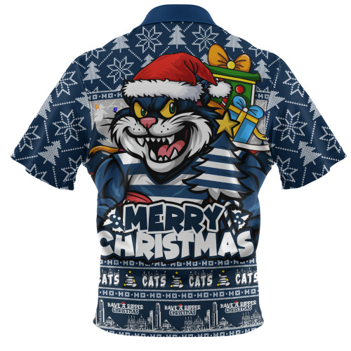 Geelong Cats Zip Polo Shirt Festive Holiday Merry Christmas Vibe
