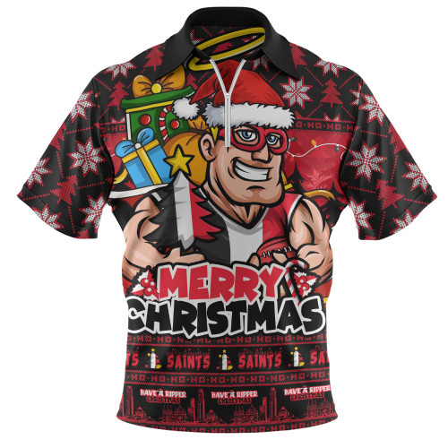 St Kilda Zip Polo Shirt Festive Holiday Merry Christmas Vibe